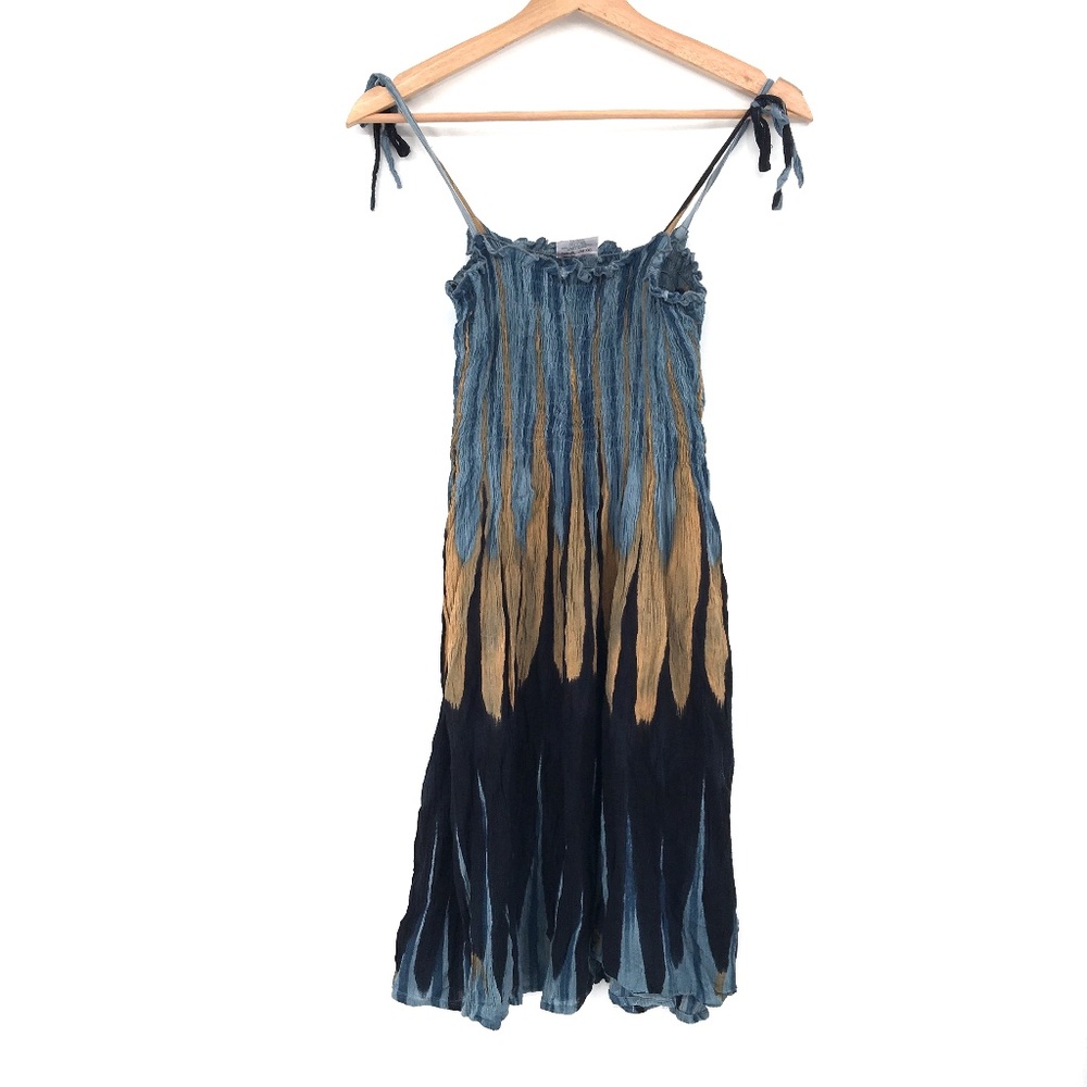 Shoreline Sundress Blue Brown Black tiedye smocked